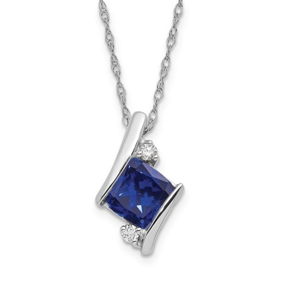 Sterling Silver Gemstone & Diamond Charm Pendant Necklace Square Checkerboard - Picture 11 of 16
